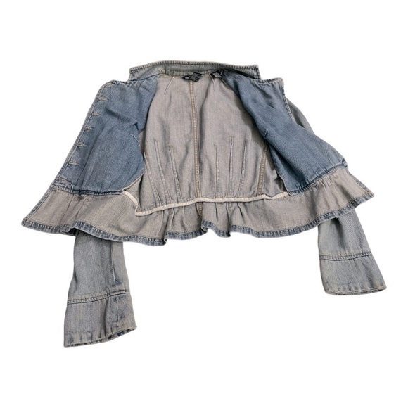 Boston Proper Denim Jean Jacket. Size 8. Brass button detail. Cropped. Gathered - Picture 10 of 13